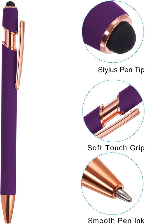 PATIKIL Ballpoint Pen with Stylus Tip, 12 Pack 2 in 1 Metal Pen Black Ink 1.0mm Medium Point Stylus Pen for Touch Screens Style 2, Purple...