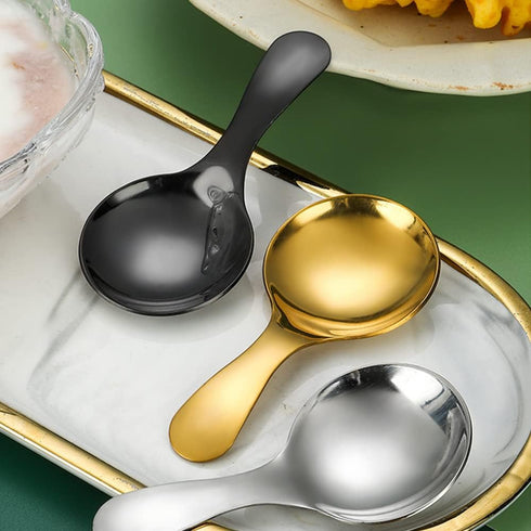 5PCS Short Handle Spoon, Stainless Steel Mini Spoons Thickened Small Round Spoon For Salt Condiments Dessert Tea Coffee (Silver)...