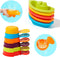 Bath Toys Rainbow Floating Boats with Bathing Spoon, 11 Pcs Water Table Toys Baby Bath Toys for Toddlers 1-3/Infants 6-12-18 Months Bathtub Toys S...