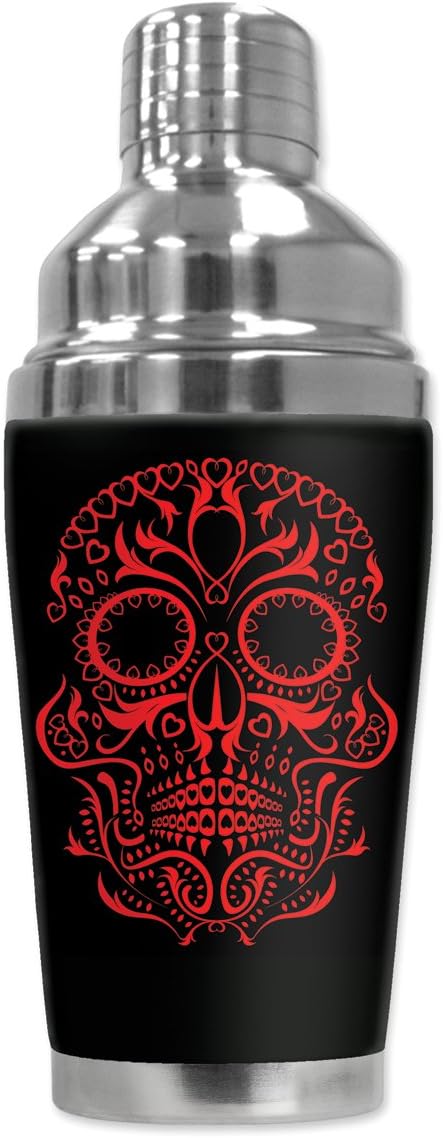 Mugzie "Red Sugar Skull" Cocktail Shaker with Insulated Wetsuit Cover, 16 oz, Black...