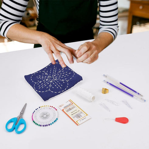 WEBEEDY Sashiko Kit DIY 10 Sets Sashiko Coaster Kit Japanese Traditional Cross Stitch Kit Embroidery Sewing Set Kit with Complete Sewing Accessori...