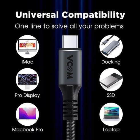 VCOM USB 4 Cable for Thunderbolt 4 Cable 4 FT, 100W Cable with 40Gbps Data and 8K@30Hz 5K@60Hz or Dual 4K Video,Compatible with Thunderbolt 3/4 Ca...