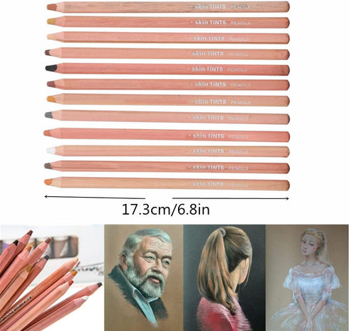 12PCS Skin Tone Pastel Pencils, 12 Set From Light to Dark, Perfect for Painting, Illustration, Tinting, Sketching, Portrait...
