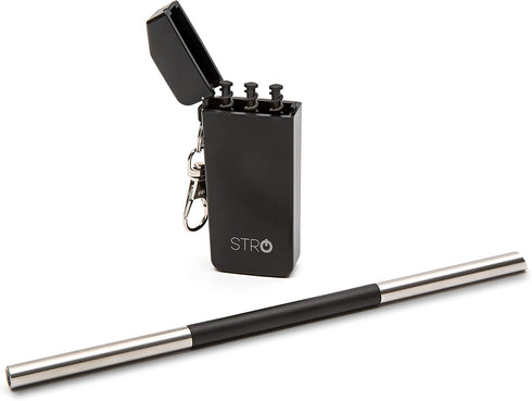 STRO Portable Reusable Metal Straw with Travel Case & Built-in Cleaning Brush, Stainless Steel Straws Drinking Straw for 20 and 30 oz Tumblers, Ca...