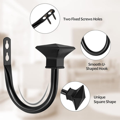 Sumnacon Set of 2 Curtain Holdbacks, Wall Mounted Aluminum Alloy Window Drapery Tiebacks for Bedroom, Livingroom Office Come with Screws, Black...