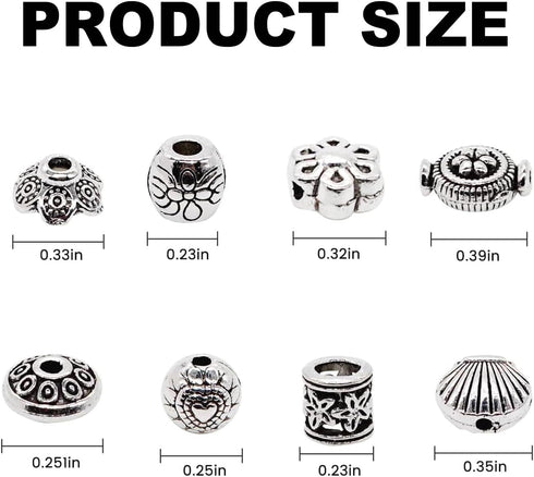 100g Silver Tibetan Beads Sterling Beads Silver Spacer Beads with Hole Metal Bead Caps Antique Silver Beads Spacers Craft for Bracelets Crafts Jew...