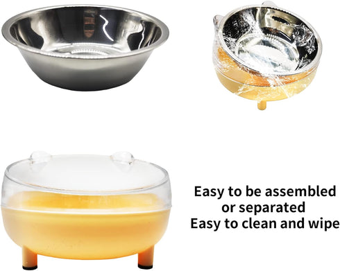 2Pcs Stainless Steel Dog Bowl 15° Slanted Elevated Bulldog Feeder Non-Slip Detachable Stainless Steel Cat Food Dish for Protecting Spine (Yellow)...