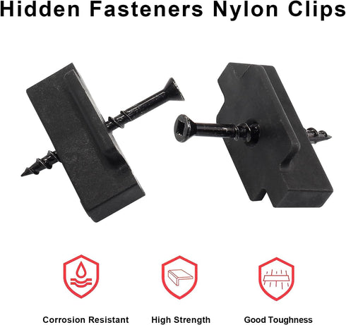 50Pcs Hidden Fasteners Clips for Deck Fastening, Black Nylon Plastic T Clips with Metal Screws for Composite Decking Boards Universal Deck Fastene...