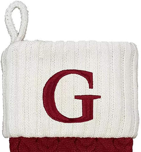 St. Nicholas Square 21-inch Monogram Embroidered Initial Cable Knit Red Christmas Holiday Stocking Letter G...