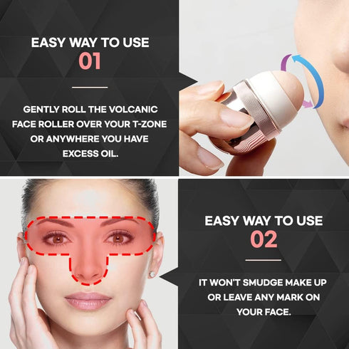 Original K-make up Oil-Absorbing Volcanic Face Roller, Portable and Reusable Facial Skincare Massage Tool, Oil Control On-The-Go (Gold)...