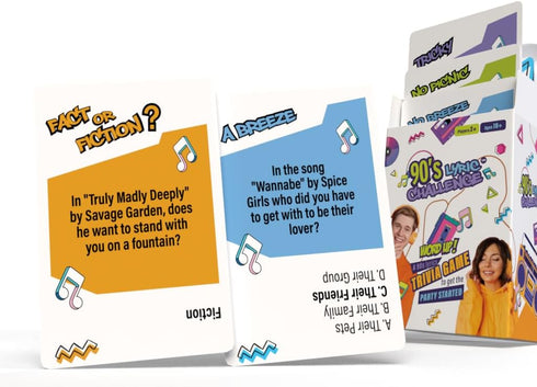 90's Song Lyric Game - Fun Music Trivia Game for Adults, for Music Lovers, Ideal for Millennials, Gen X...