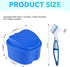Blue Denture Bath Case Cup Box Holder Storage Container with Denture Cleaner Brush Strainer Basket for Travel Cleaning...