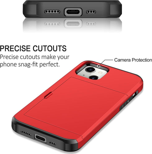 SAMONPOW Compatible with iPhone 13 Case with Card Holder Dual Layer Hybrid Wallet Case Heavy Duty Protection Shockproof 13 Case for Women Anti-Scr...
