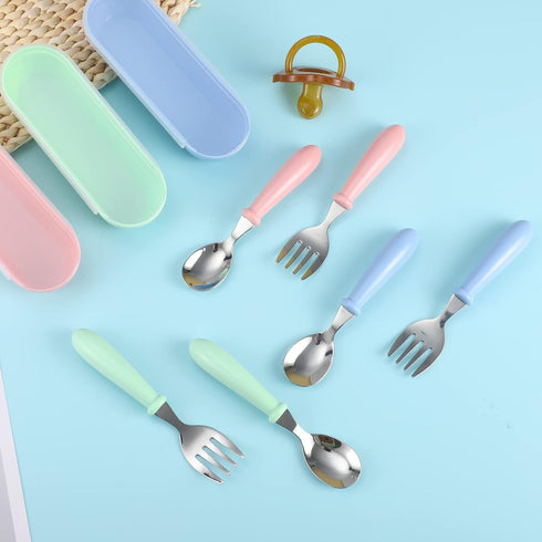 Toddler Utensils, Toddler Forks and Spoons,Stainless Steel Baby Utensils Baby Silverware Set with Storage Box for Safe Dining (3 Set with Case)...