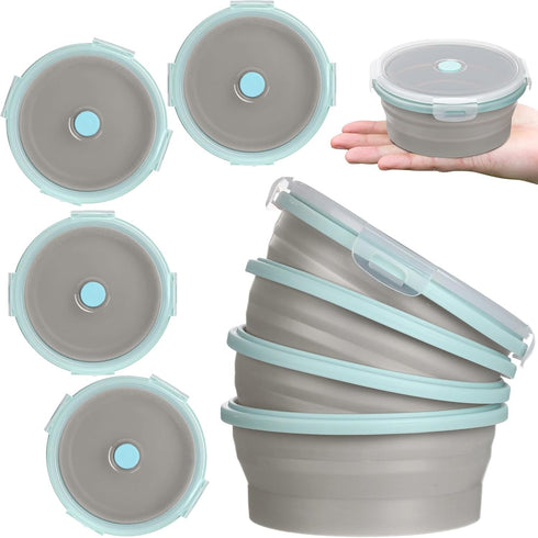 Suclain 4 Pcs Camping Bowl with Lid Collapsible Silicone Bowl Lunch Box Salad Bowl Expandable Food Storage Container Set Folding Travel Bowl for H...