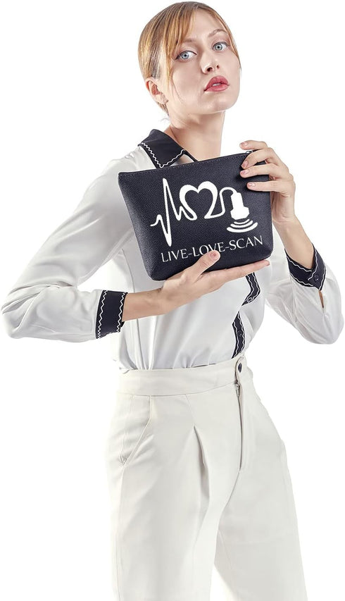 ZJXHPO Sonographer Cosmetic Bag Radiologist Gift Live Love Scan Makeup Bag Ultrasound Tech Gift Radiology Travel Case (BL Scan)...