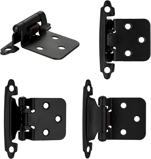 4 Pack (2 Pair) Matte Black Self Closing Cabinet Hinges for Flush Mount Kitchen Cabinet Door, 1/2" Overlay (Variable) Face Frame Semi Concealed Ki...