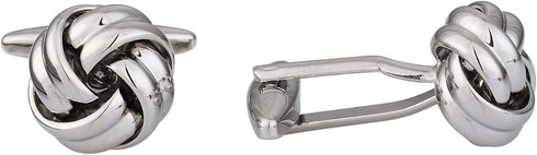 Classic Silver Knot Cufflinks for Wedding with Travel Presentation Jewelry Box - Business Shirt Cufflinks with Protective Clam Shell Hard Box...