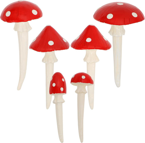 Juegoal Set of 6 Fairy Garden Miniature Mushrooms Statues, Glow in Dark Mini Red Mushroom Resin Figurines, Outdoor Garden Yard Art Accessories, Fl...