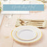 premium hard plastic round white plates 7in white with gold rim Heavyweight Dinnerware Set Dessert Salad Plates Appetizer utensils for Wedding and...