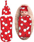 White Abstract Cherry Berries Newborn Swaddle Blanket with Beanie Set Soft Baby Sleep Sack Stretch Adjustable Swaddle Wraps Receiving Blankets for...