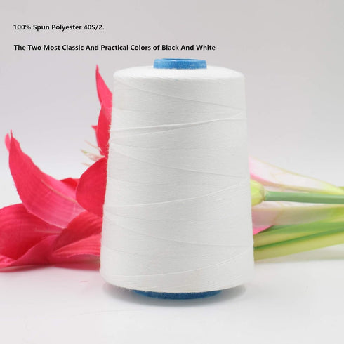 2 Spools Polyester 3000 Yards Sewing Thread Spools, 40/2 Thread for Sewing Machine, Heavy Duty Household - White and Black...