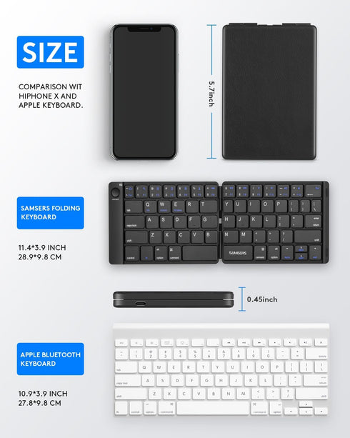 Samsers Foldable Bluetooth Keyboard - Portable Wireless Keyboard with Stand Holder, Rechargeable Full Size Ultra Slim Keyboard Compatible IOS Andr...