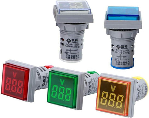 3pcs Digital Display AC Voltage Indicator, 22mm Square Head LED Voltage Tester AC50~500V Voltmeter Monitor Green red Yellow...