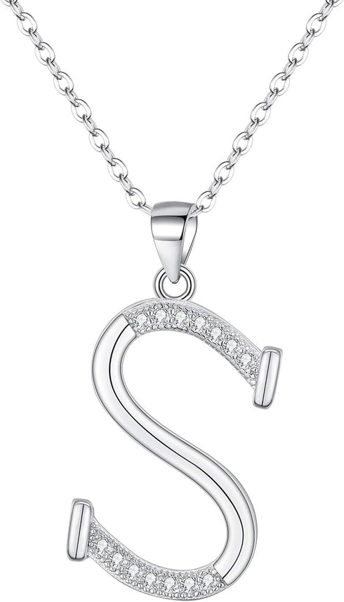 EVER FAITH 925 Sterling Silver CZ Cursive Initial 26 Letters Alphabet Adjustable Pendant Necklace Clear...