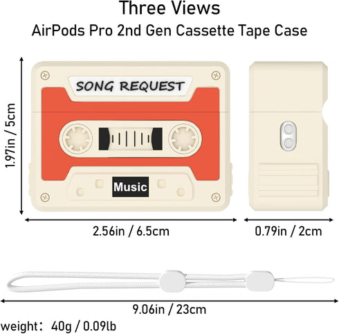 Cassette Tape Case Cover for AirPods Pro 2nd Generation,Look Back Past,Enjoy Future,Shock Resistant,Washable,Scratch Proof,with Cleaning Kit&Beaut...