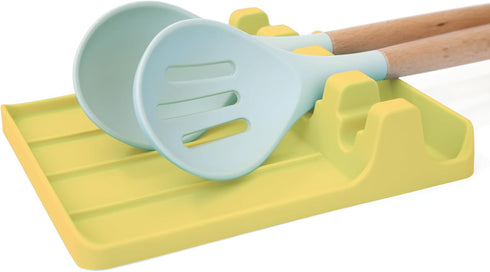 Silicone Spoon Rest - Large Cooking Utensil Holder with Drip Pad Walls - Multiple Spoon Rest with Wider Slots for Bigger Utensils, BPA-Free Spatul...