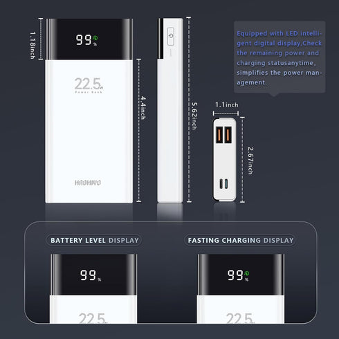 20000mAh Portable Charger Power Bank, with LED Display, QC 22.5W and PD 20W Bidirectional Fast Charging, 3 Outputs & 2 Inputs, for iPhone, Samsung...