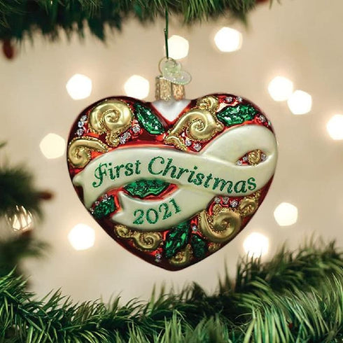 Old World Christmas Ornaments 2021 First Christmas Heart Glass Blown Ornaments for Christmas Tree...