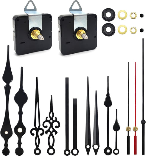 2pcs Silent Quartz Clock Movement Long and Short Shaft with 5 Sets Hands, DIY Wall Clock Mechanism Battery Powered Motor Replacement Repair Clock ...
