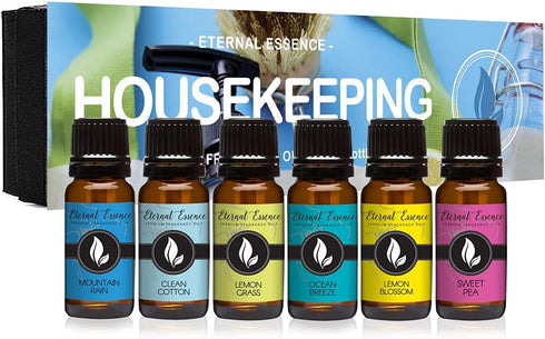 Housekeeping - Gift Set of 6 Premium Fragrance Oils - Clean Cotton, Lemon Blossom, Lemon Grass, Sweet Pea, Ocean Breeze and Mountain Rain - 10ML...