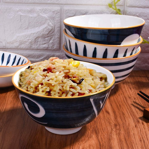 Japanese Rice Bowl Set of 4 Ceramic Sushi Bowls for Soup Oats...