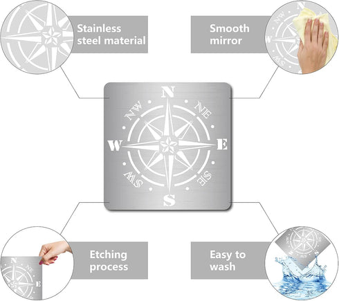GORGECRAFT 6.3 Inch Metal Compass Rose Stencil Stainless Steel Painting Reusable Template Journal Tool for Painting, Wood Burning, Pyrography and ...