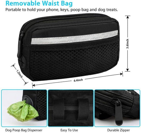 Hands Free Dog Running Leash with Zipper Pouch, Dual Handle, Elastic Bungees Retractable Rope for Medium and Large Dogs, Waist Bag Pack Carry All ...