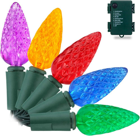 C6 Bulbs Christmas Lights with Built-in Timer - 50 LED 16.4ft Strawberry Battery String Light for Outdoor, Indoor - Christmas Lighting Wreath, Gar...