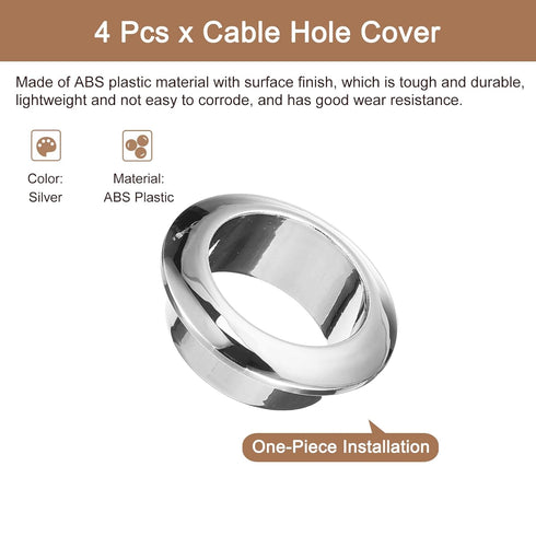 uxcell 4Pcs Cable Hole Cover, 1 inch(25mm) ABS Office Desk Cable Wire Cord Grommet Cable Cord Organizer for Office Desktop Wire, Silver...
