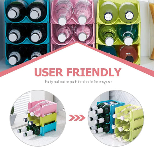 Hemoton Refrigerator Bottle Rack 3pcs Refrigerator Bottle Storage Rack Wine and Water Bottle Organizer Stackable Plastic Wine Rack Beer Can Storag...