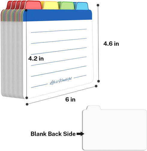 Index Cards Guide Dividers 4x6 inches, the Blank Index Cards Guide, 1/4 Cut Tabbed Note Cards, File and Recipe Guides, 400gsm Paper, Assorted Colo...