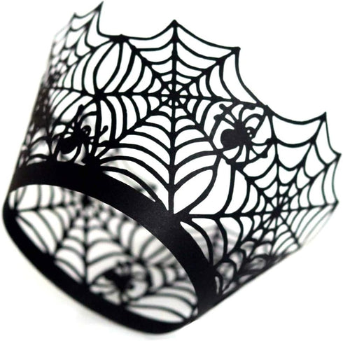 50 Pcs Spiderweb Cupcake Wrappers - Black Laser Cut Liners for Halloween Theme Party Decorations...
