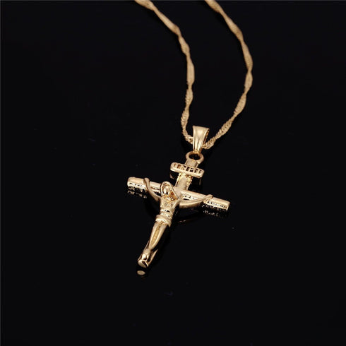 24K Gold Jesus Cross Necklace Religion Crucifix INRI Pendant Jewelry...