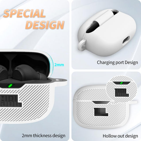 Portable Electronic Device Cover for JBL Vibe Beam, Silicone Protective Shock Case Cover with Carabiner (White)......