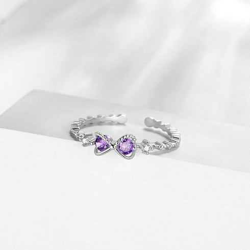 Aurora Tears Dainty Heart Flower Bow Star Moon Ring for Women - 925 Sterling Silver Eternity Stackable Engagement Simple Crystal Moonstone Thin Ba...