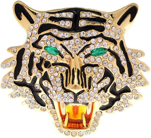 Rhinestone Roaring Tiger Brooch Women Men Crystal Enamel Tiger Head Brooch Pin For Party...