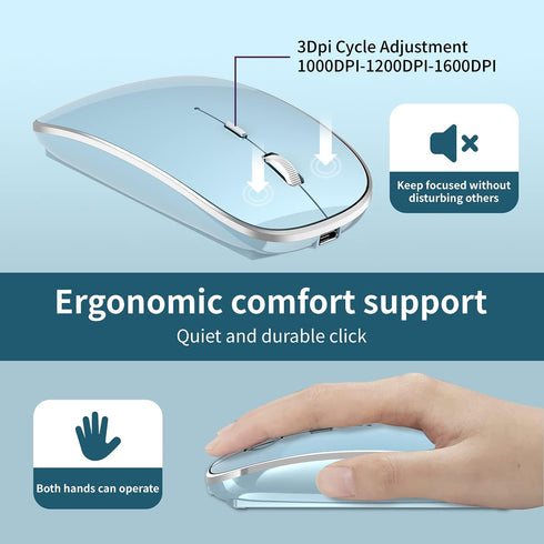 Wireless Mouse Chargeable Portable Silent Wireless Mouse USB and Type-C Dual Mode Wireless Mouse 3 adjustable DPI for Laptop, Mac, MacBook, Androi...