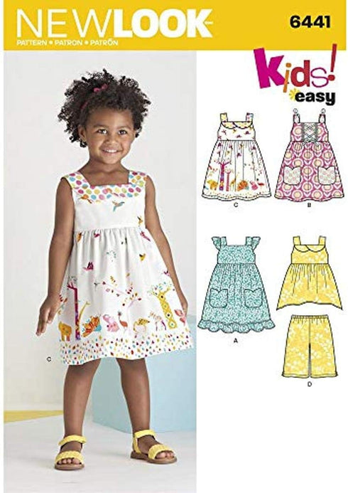 NEW LOOK Patterns Toddlers' Easy Dresses, Top and Cropped Pants Size A (1/2-1-2-3-4) 6441...