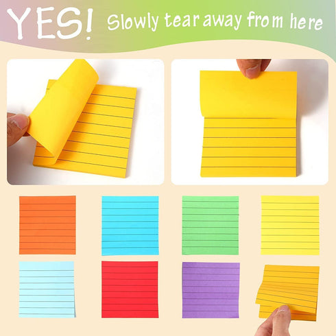 3x3 Lined Sticky Notes Bright Ruled Post Stickies Colorful Super Sticking Power Memo Pads Strong Adhesive Self-Stick Notes, 8 Pads/Pack, 82 Sheets...